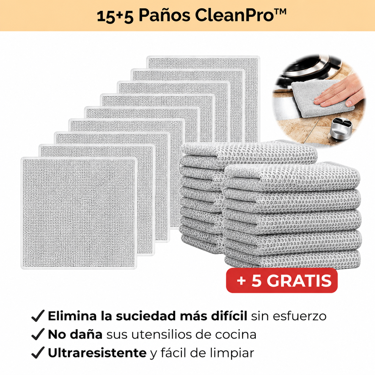 Paños de limpieza CleanPro – Pack de 15 + 5 GRATIS